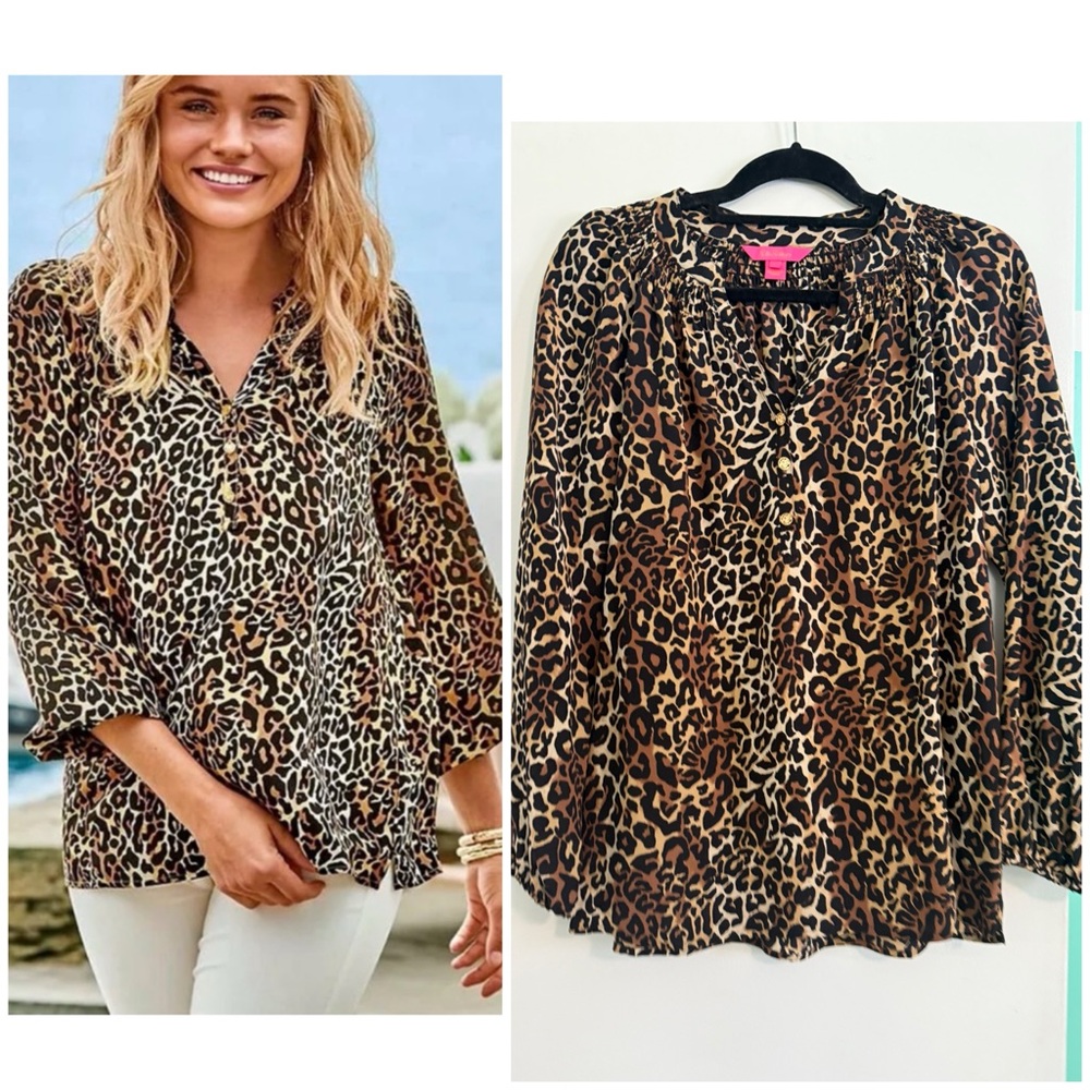 Lilly Pulitzer Leopard Print Elsa Silk Top Hotest Spot EEUC never washed